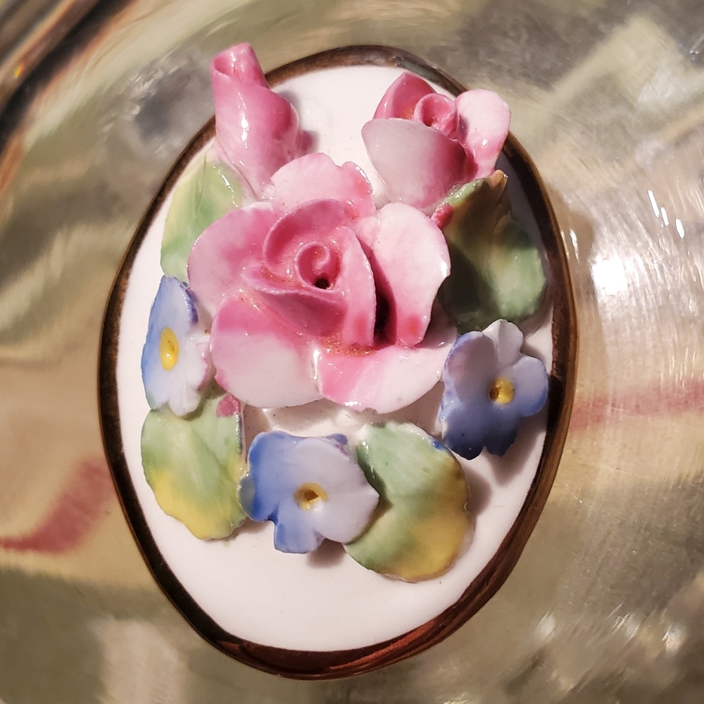 Vintage English Bone China Floral Brooch